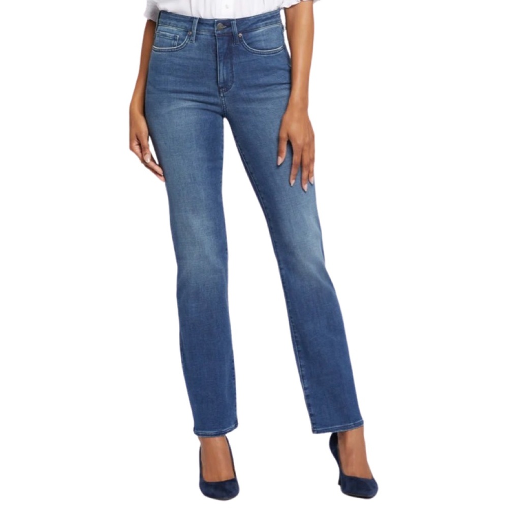 NYDJ relaxed straight blue jeans, lift tuck technology